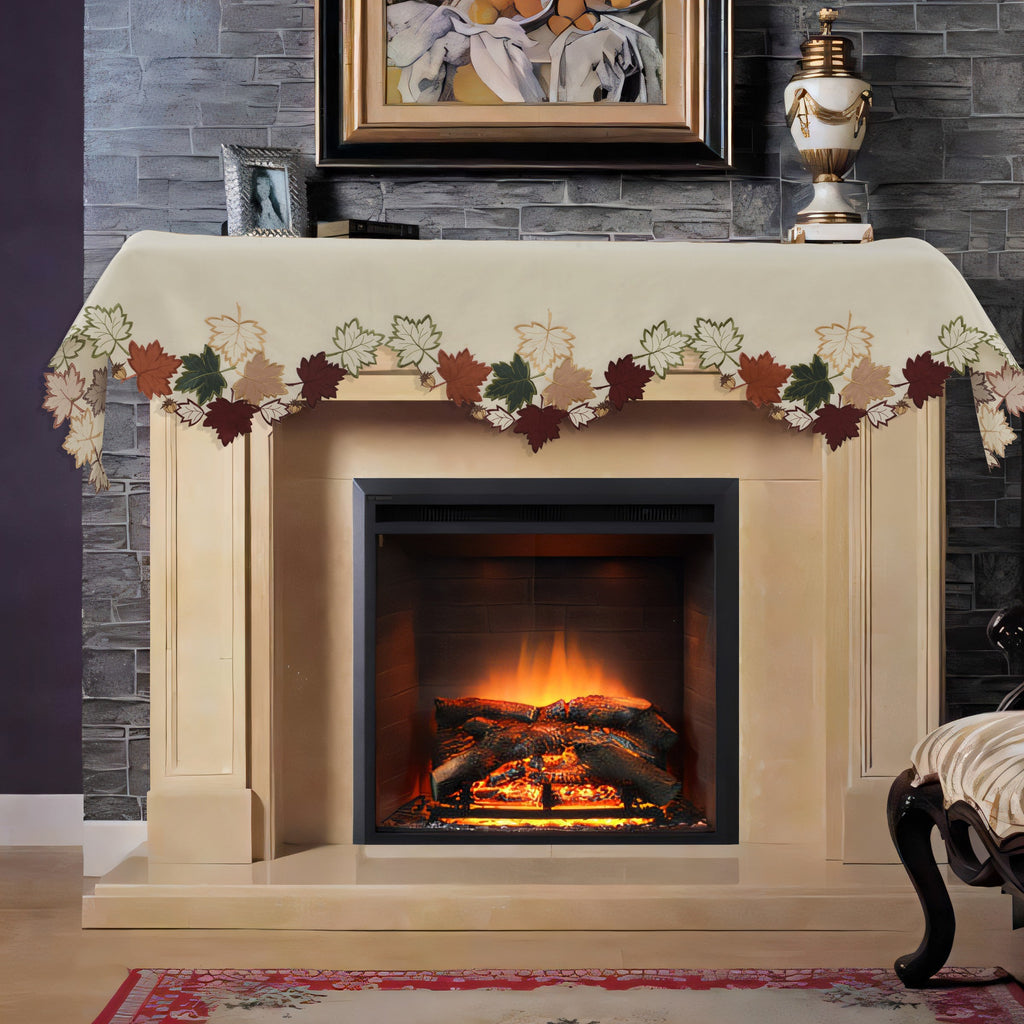 Falling Petals – Cream White Mantel Scarf Cover, The Falling Petals Collection Artistic Embroidered Home Décor 18x90 inch