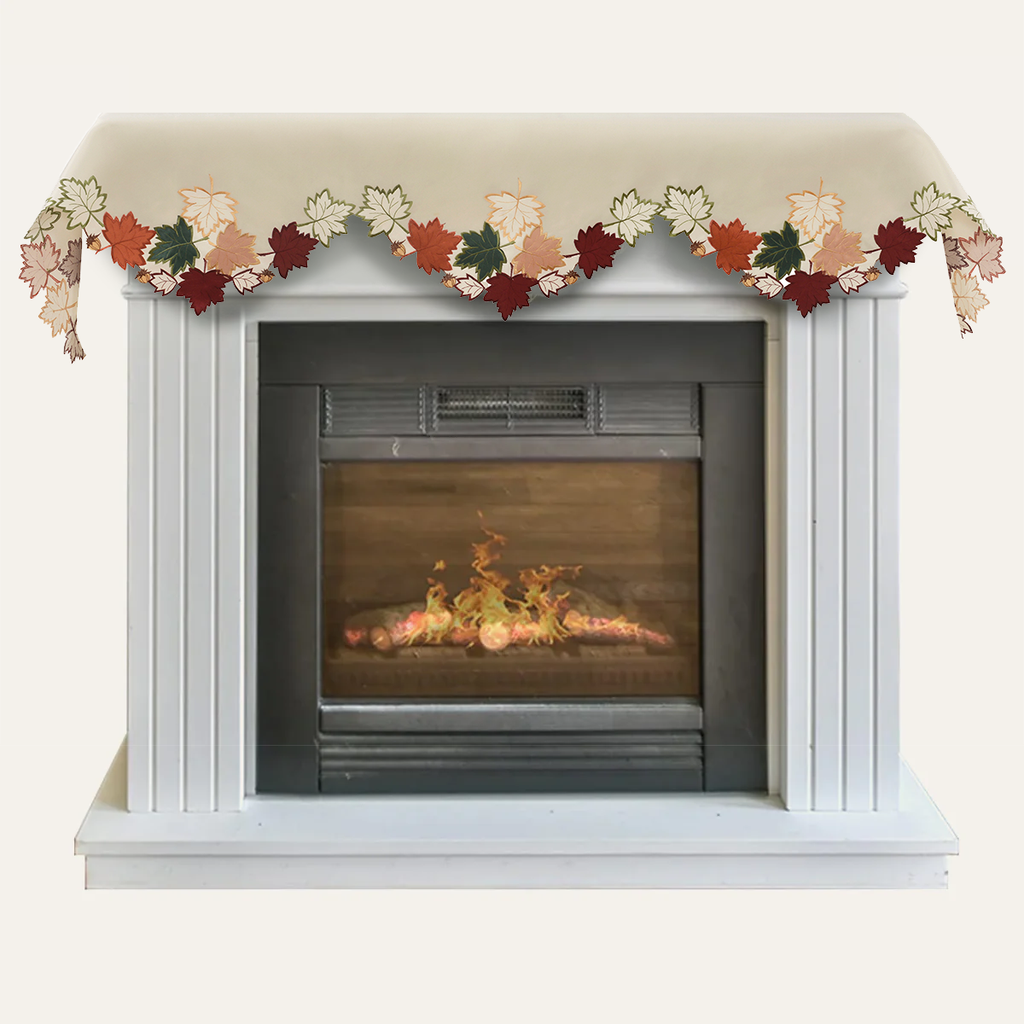 Falling Petals – Cream White Mantel Scarf Cover, The Falling Petals Collection Artistic Embroidered Home Décor 18x90 inch