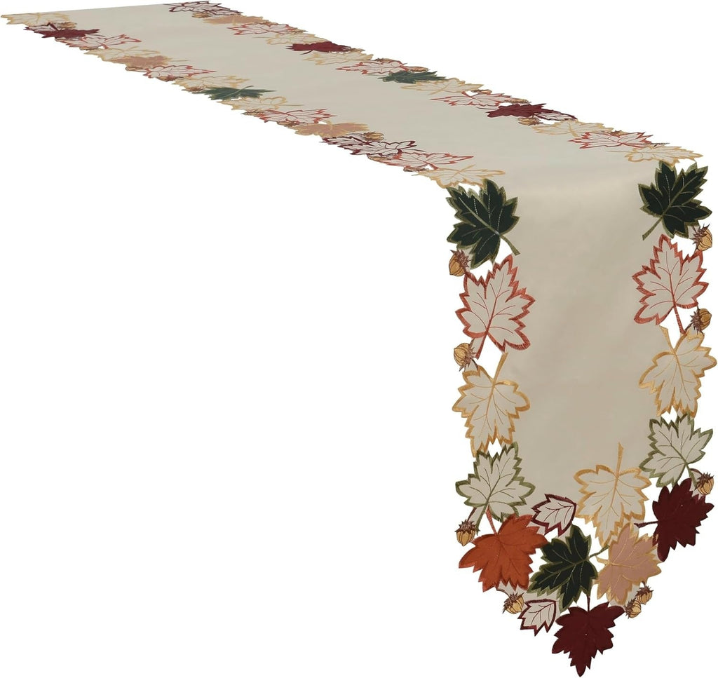 Falling Petals – Cream White Table Runner, European Embroidery Decorative Dresser Scarf 14*108 inch