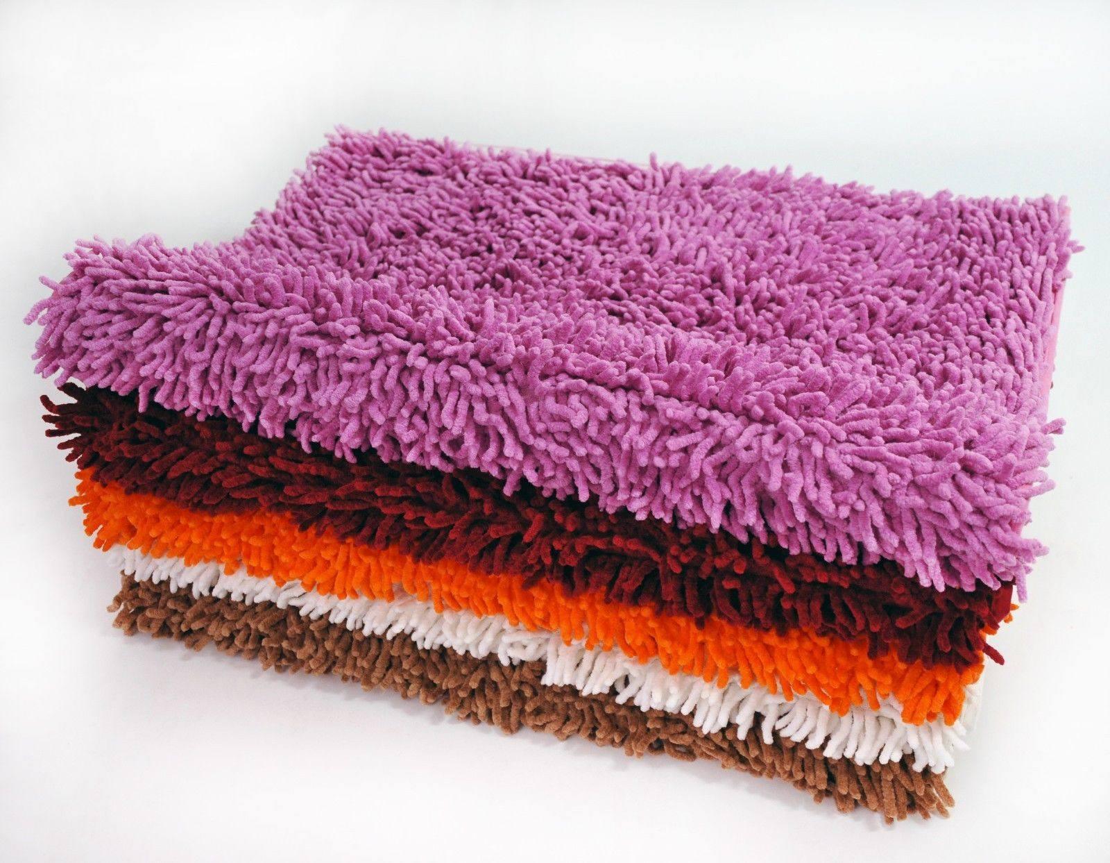 DaDa Bedding Coffee Brown Shaggy Soft Chenille Noodle Carpet Rug Bath Mat