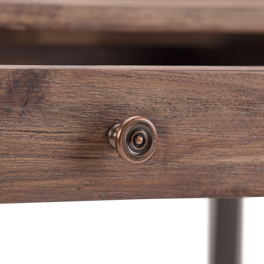 Rustic Acacia Wood and Metal Writing Desk with Drawers