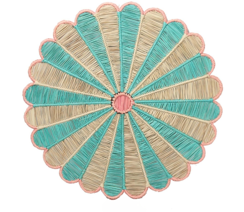 Aqua Blossom Handwoven Iraca Placemat