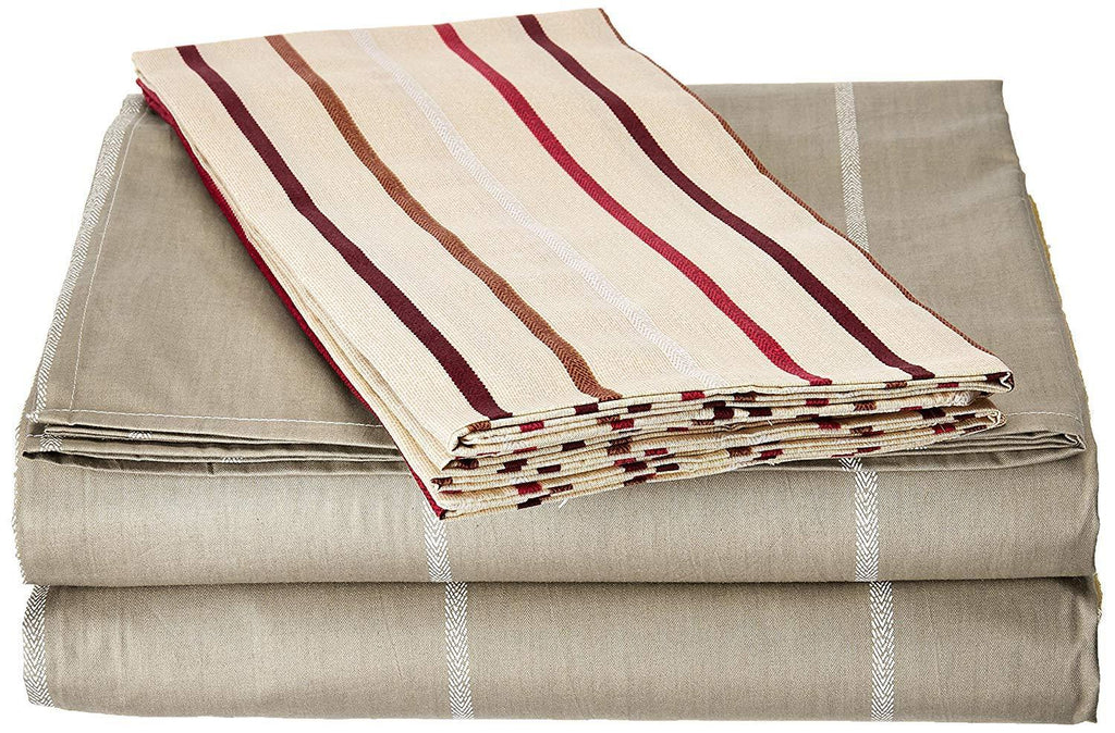 DaDa Bedding Multi White Grey Striped Fitted & Flat Sheets w/ Pillow Cases Set (FSFS8293)