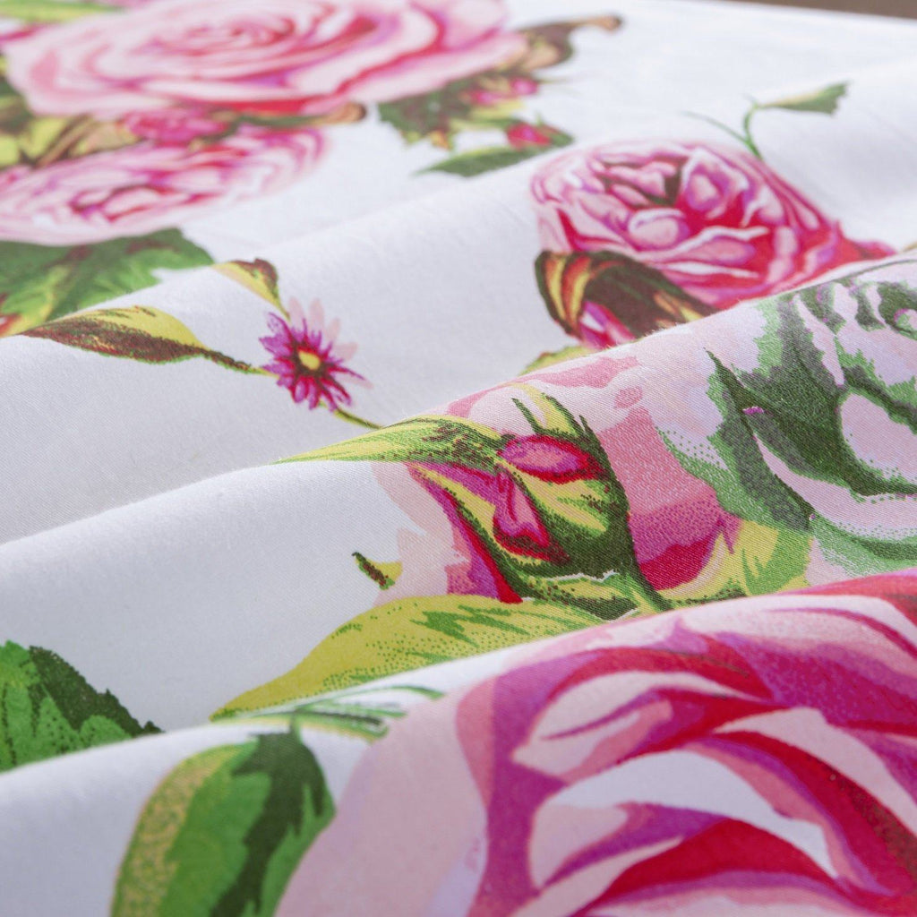 DaDa Bedding Romantic Roses Lovely Spring Pink Floral Garden Fitted & Flat Bed Sheet Set w/ Pillow Cases (JHW879)