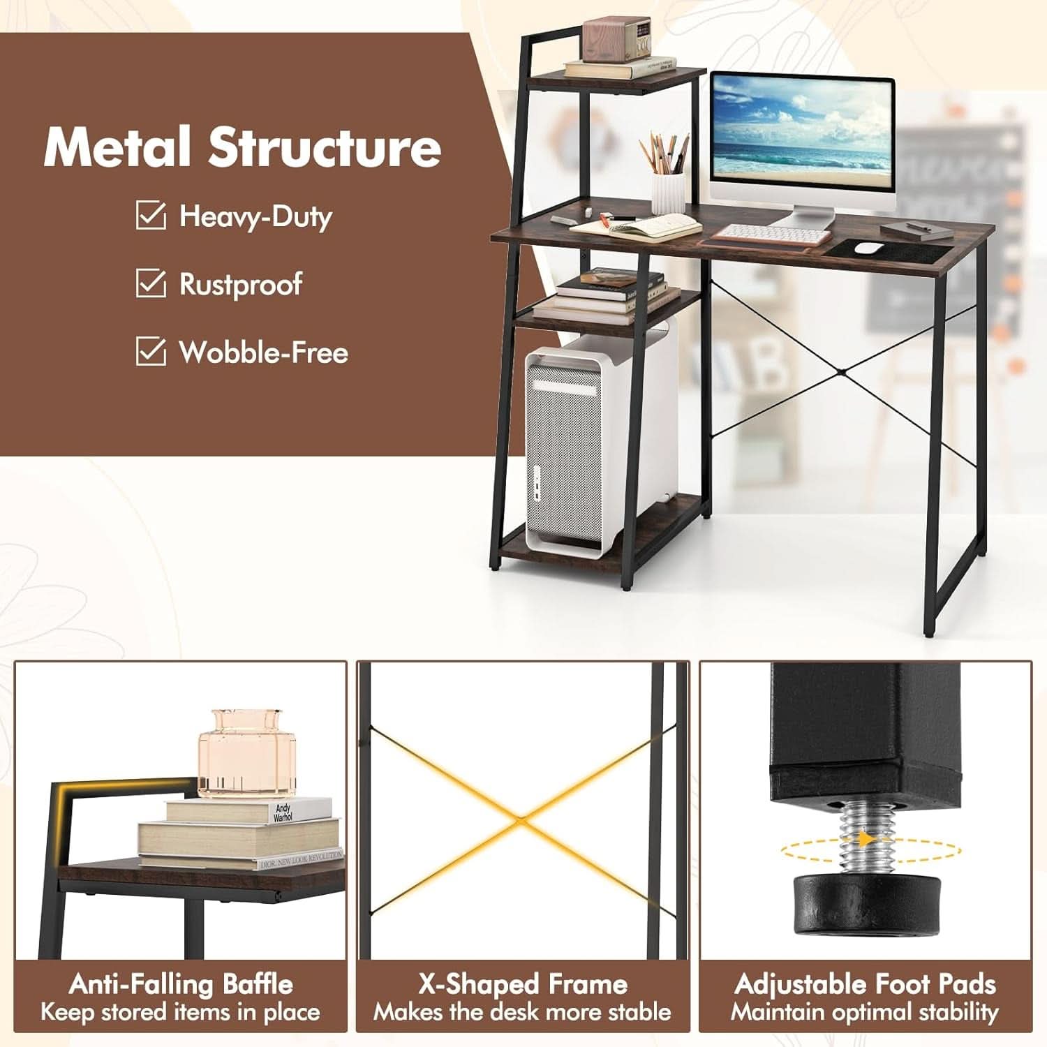 Space-Saving Computer Desk With Shelves For Small Areas