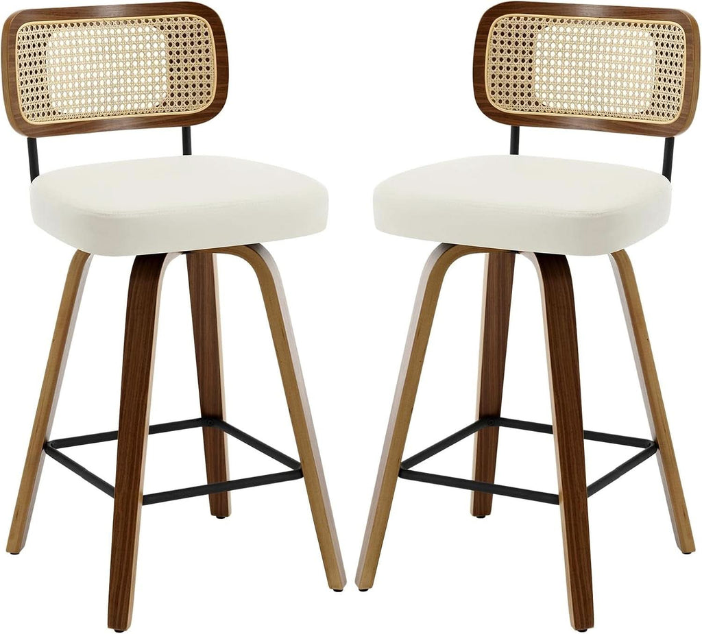 Swivel Counter Height Bar Stools Cream White Rattan Back
