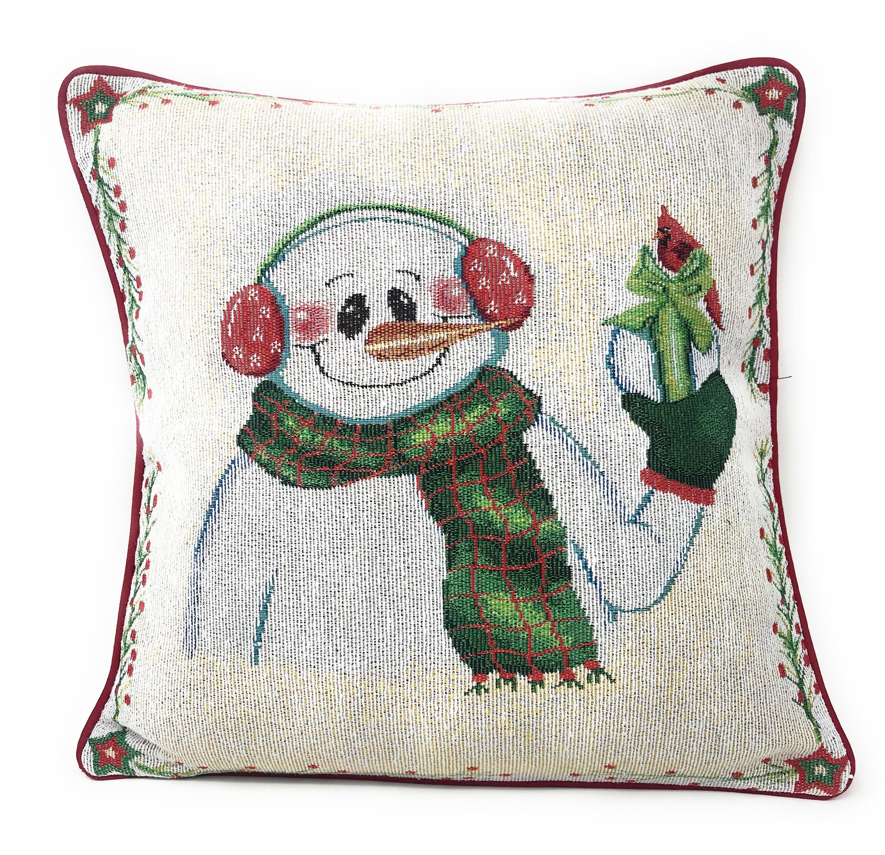 DaDa Bedding Set of 8 Pieces Magical Snowman Holiday Table Tapestry - 4 Placemats, 2 Table Runners, 2 Throw Pillow Covers (9733)