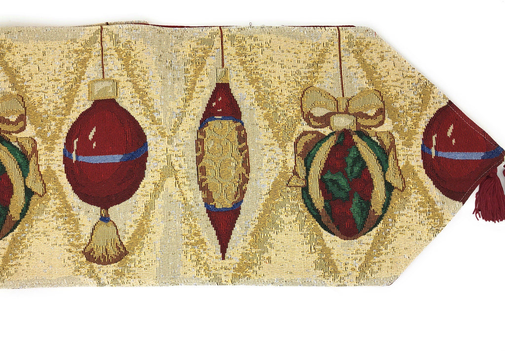 DaDa Bedding Elegant Christmas Ornaments Gold Red Tapestry Dining Table Runner (6139)