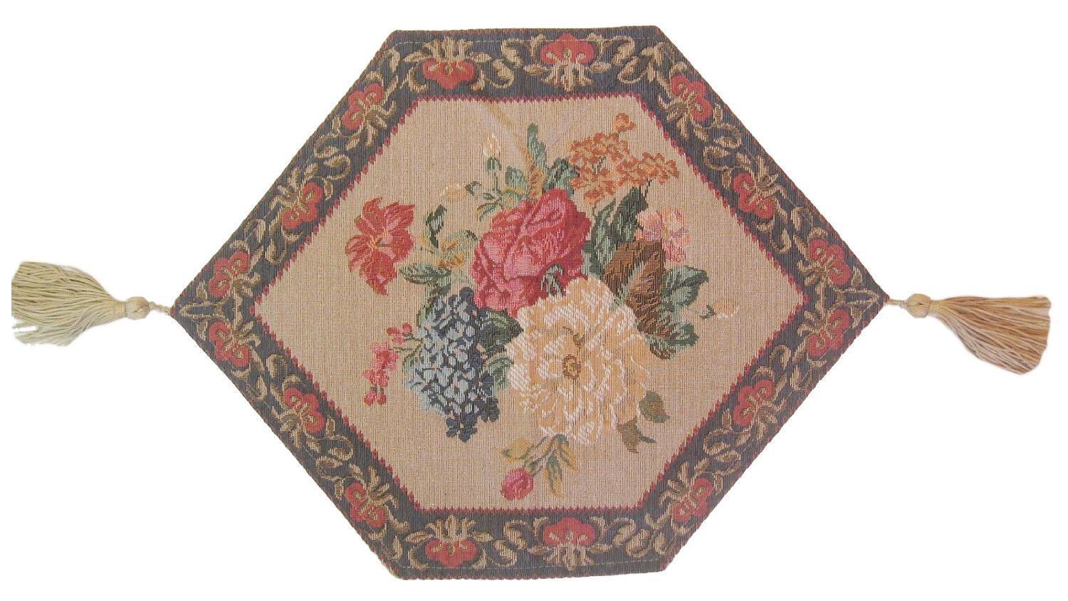 DaDa Bedding Breath of Spring Colorful Floral Beige Brown Tapestry Dining Table Runner (3089)