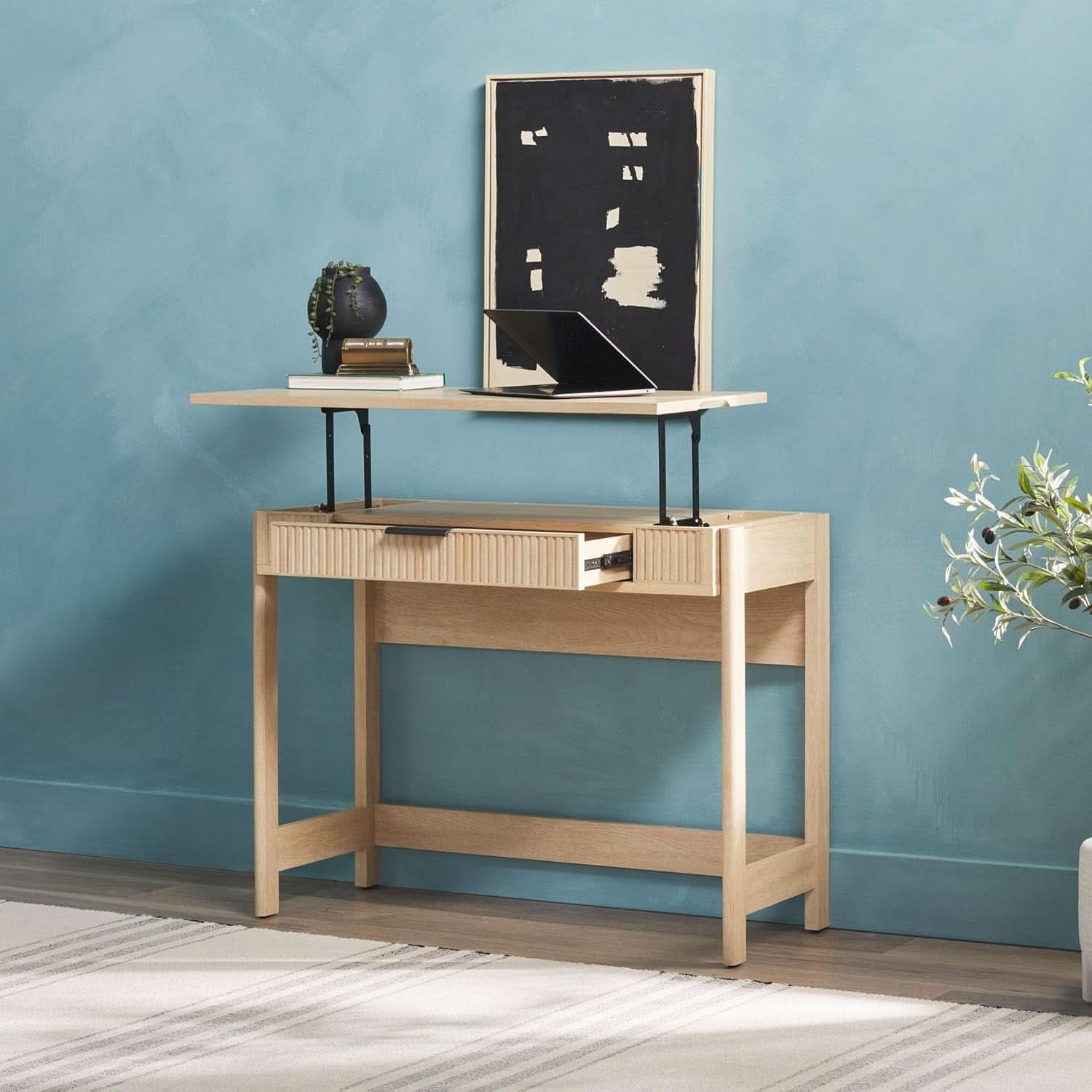 Transitional Lift-Top Desk With Storage And Adjustable Height