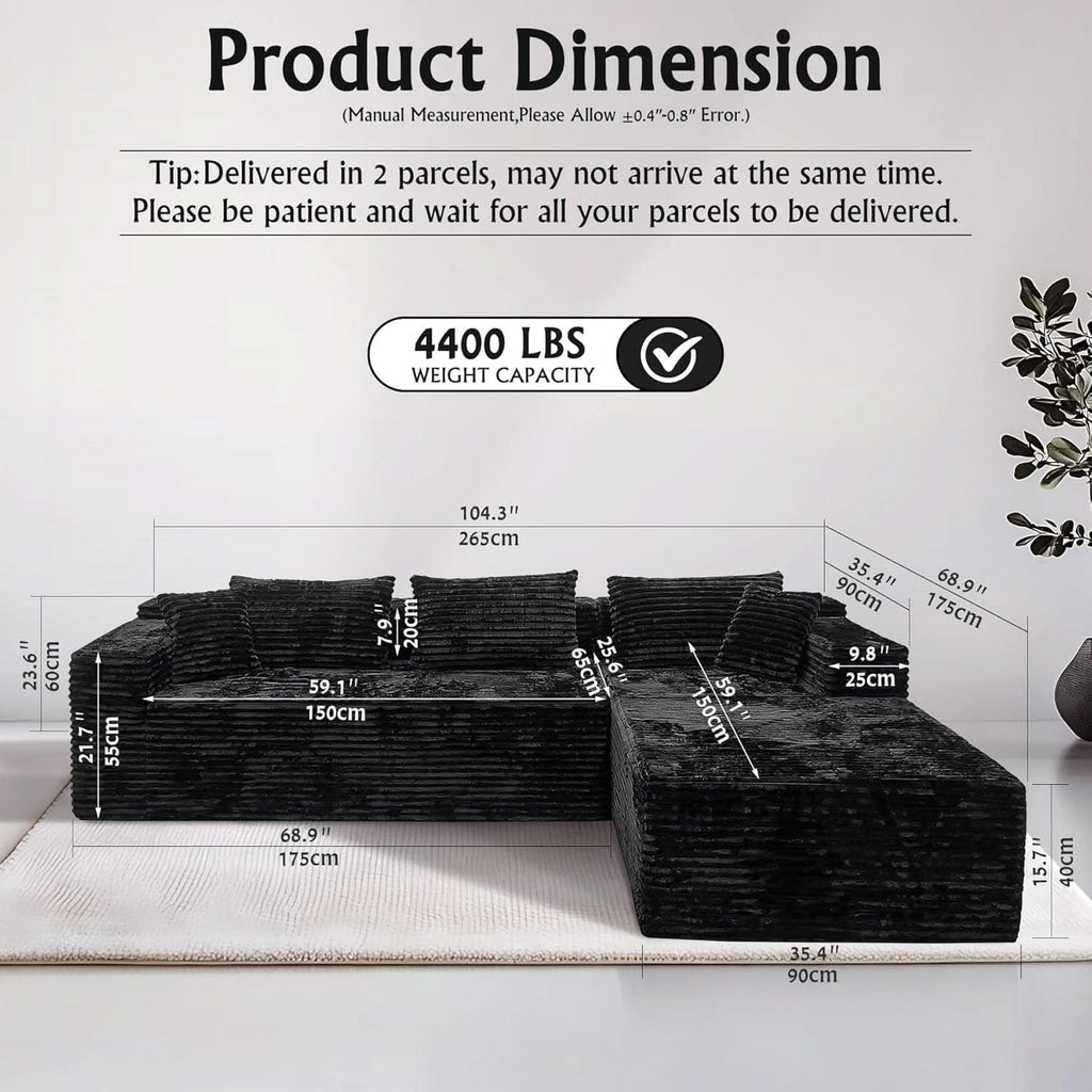 Versatile L-Shape Corduroy Sectional Couch for Comfort