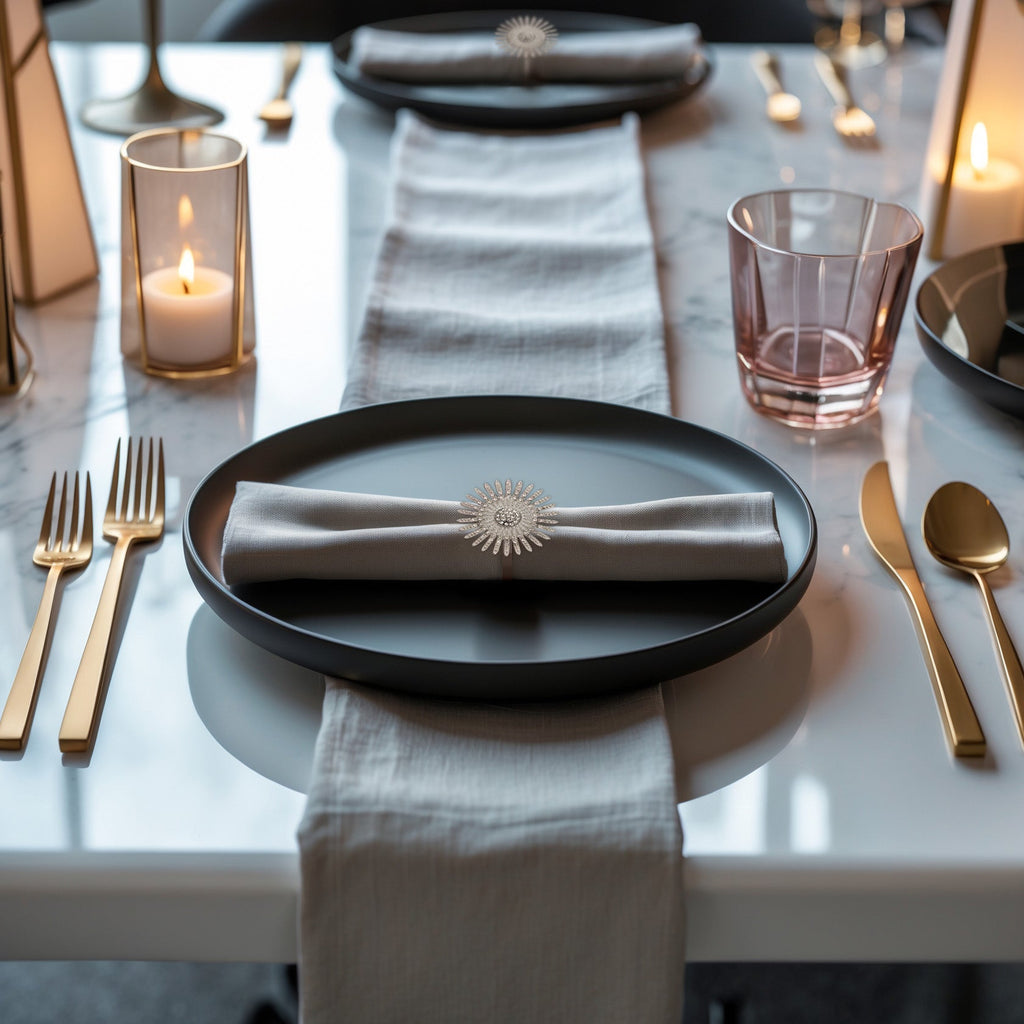 Silver Radiance – Napkin Rings in Silver Crystals Design, Elegant Decorative Dining Table Décor
