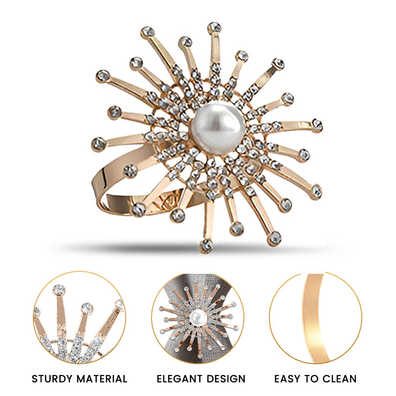Golden Blossom – Napkin Rings in Gold Floral Pearl Design, Elegant Decorative Dining Table Décor
