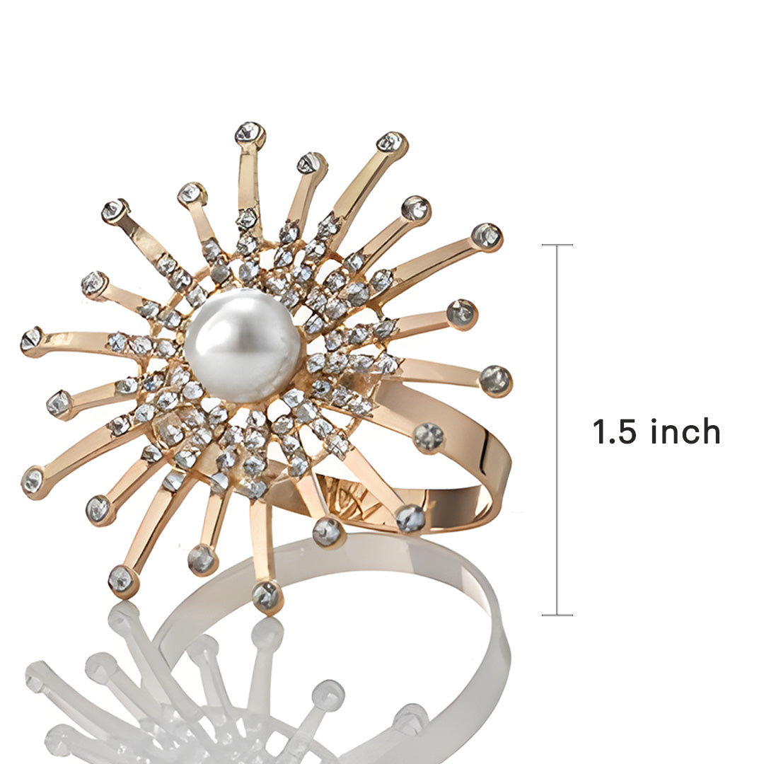 Golden Blossom – Napkin Rings in Gold Floral Pearl Design, Elegant Decorative Dining Table Décor