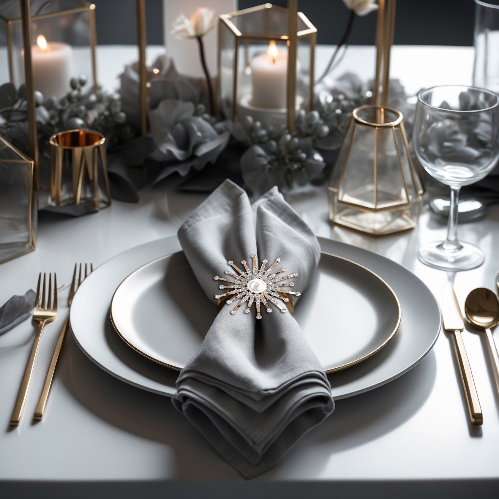 Golden Blossom – Napkin Rings in Gold Floral Pearl Design, Elegant Decorative Dining Table Décor