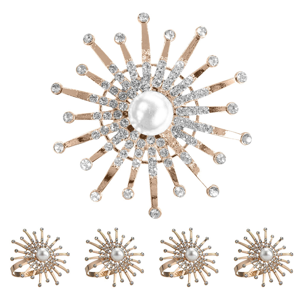 Golden Blossom – Napkin Rings in Gold Floral Pearl Design, Elegant Decorative Dining Table Décor