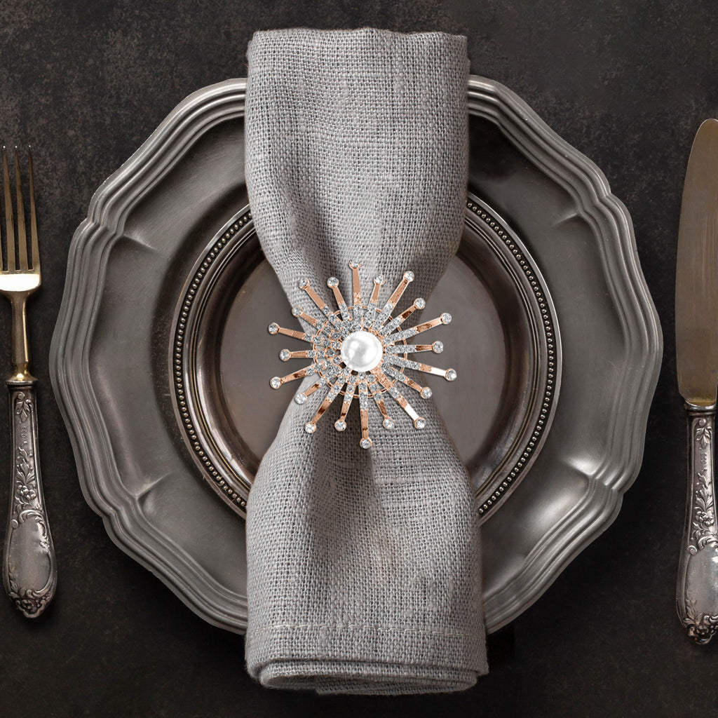 Golden Blossom – Napkin Rings in Gold Floral Pearl Design, Elegant Decorative Dining Table Décor