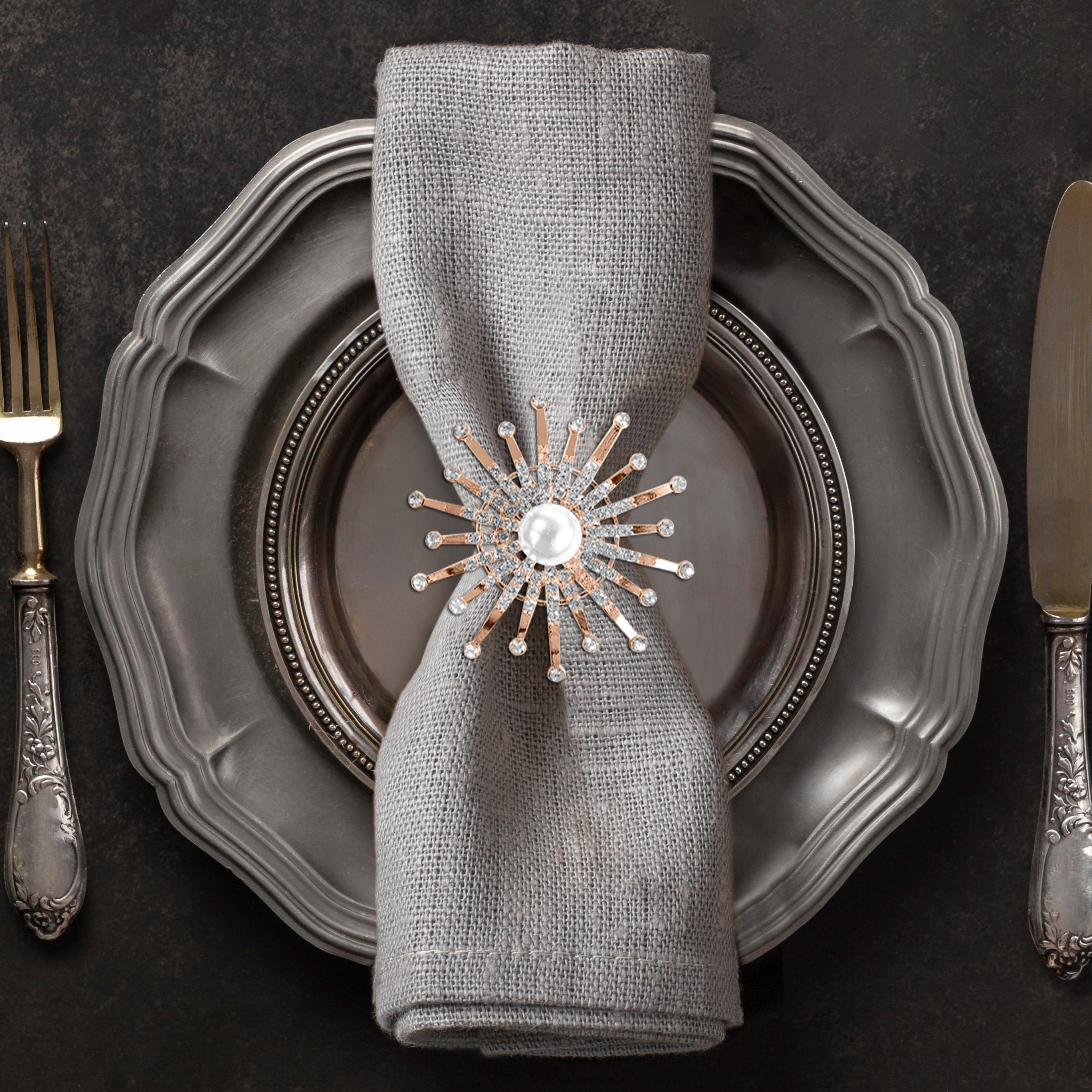 Golden Blossom – Napkin Rings in Gold Floral Pearl Design, Elegant Decorative Dining Table Décor