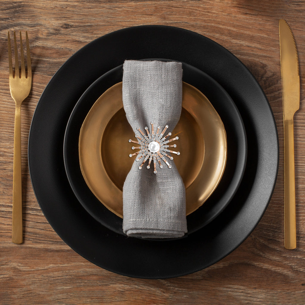Golden Blossom – Napkin Rings in Gold Floral Pearl Design, Elegant Decorative Dining Table Décor