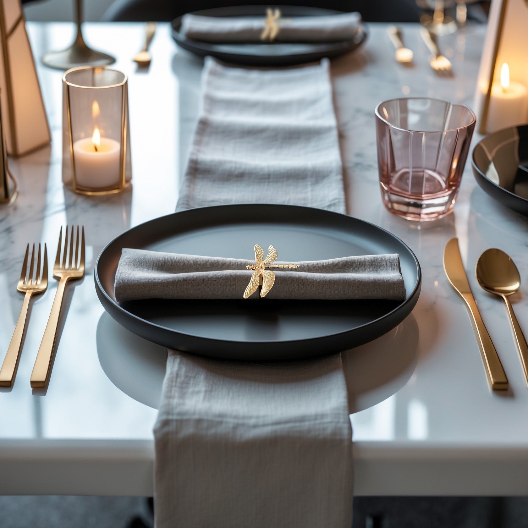 Golden Wings – Napkin Rings in Gold Dragon Fly Design, Elegant Decorative Dining Table Décor