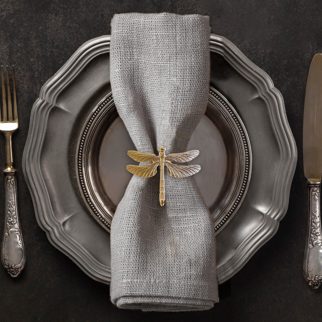 Golden Wings – Napkin Rings in Gold Dragon Fly Design, Elegant Decorative Dining Table Décor