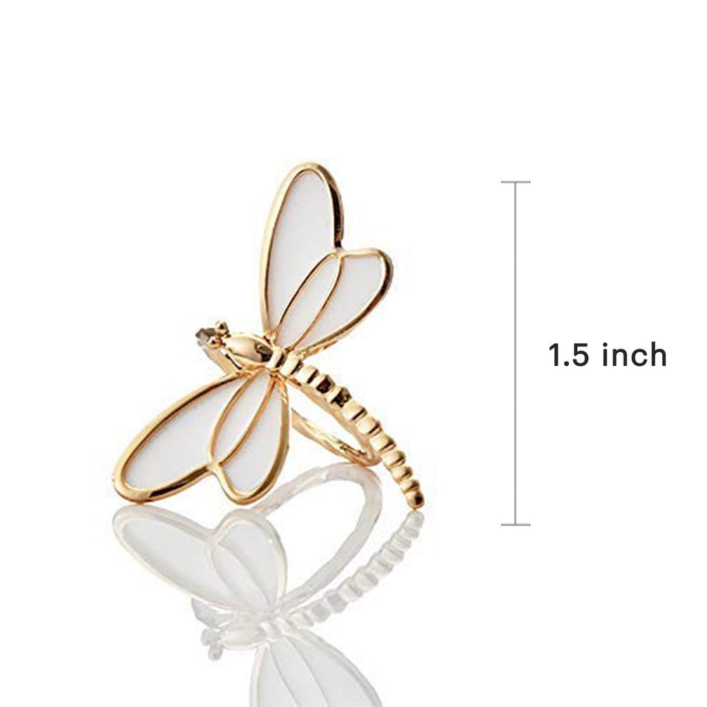 Ivory Flight – Napkin Rings in Gold White Dragon Fly Design, Artistic Decorative Dining Table Accent