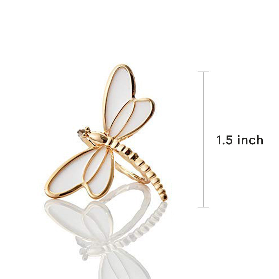 Ivory Flight – Napkin Rings in Gold White Dragon Fly Design, Artistic Decorative Dining Table Accent