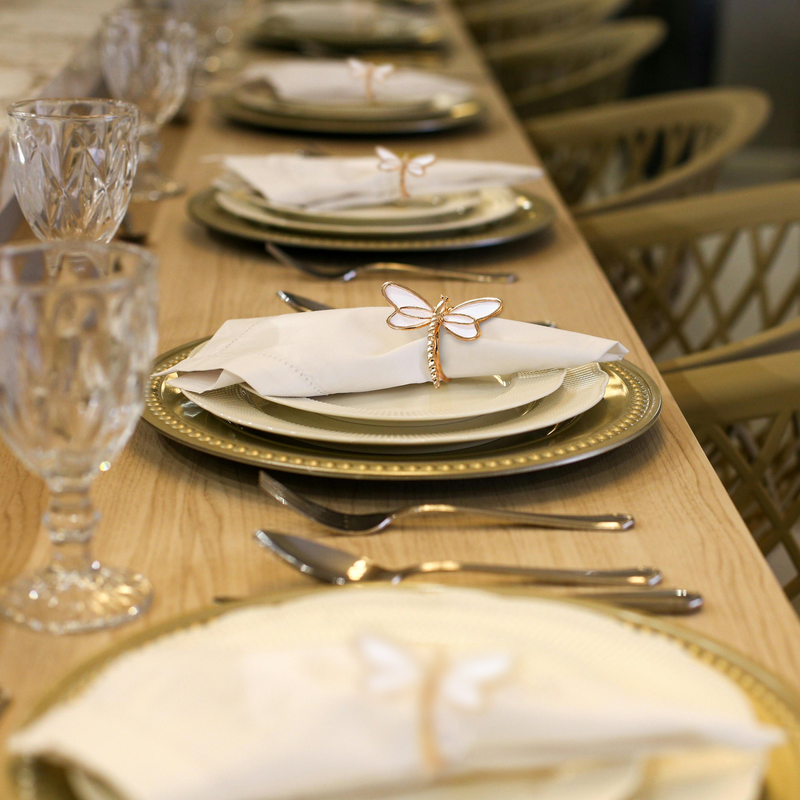 Ivory Flight – Napkin Rings in Gold White Dragon Fly Design, Artistic Decorative Dining Table Accent
